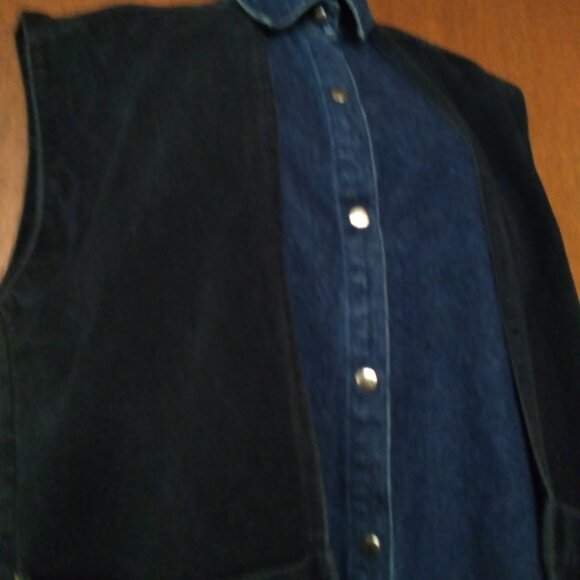 Willie Smith Blue & Black Denim Layered Vest with Pockets and Snap closure. - Picture 4 of 7